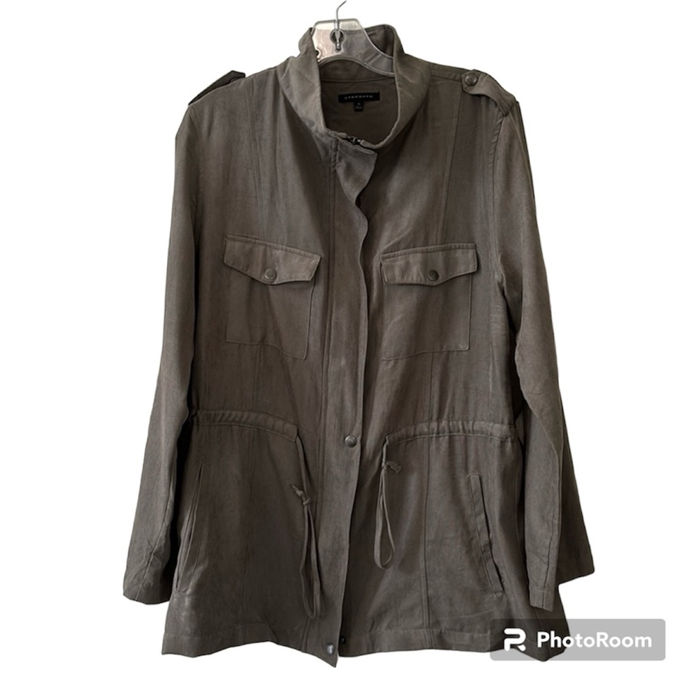 Staccato Grayish Tan Zip Up With Snaps Suede Like Jacket Size Medium